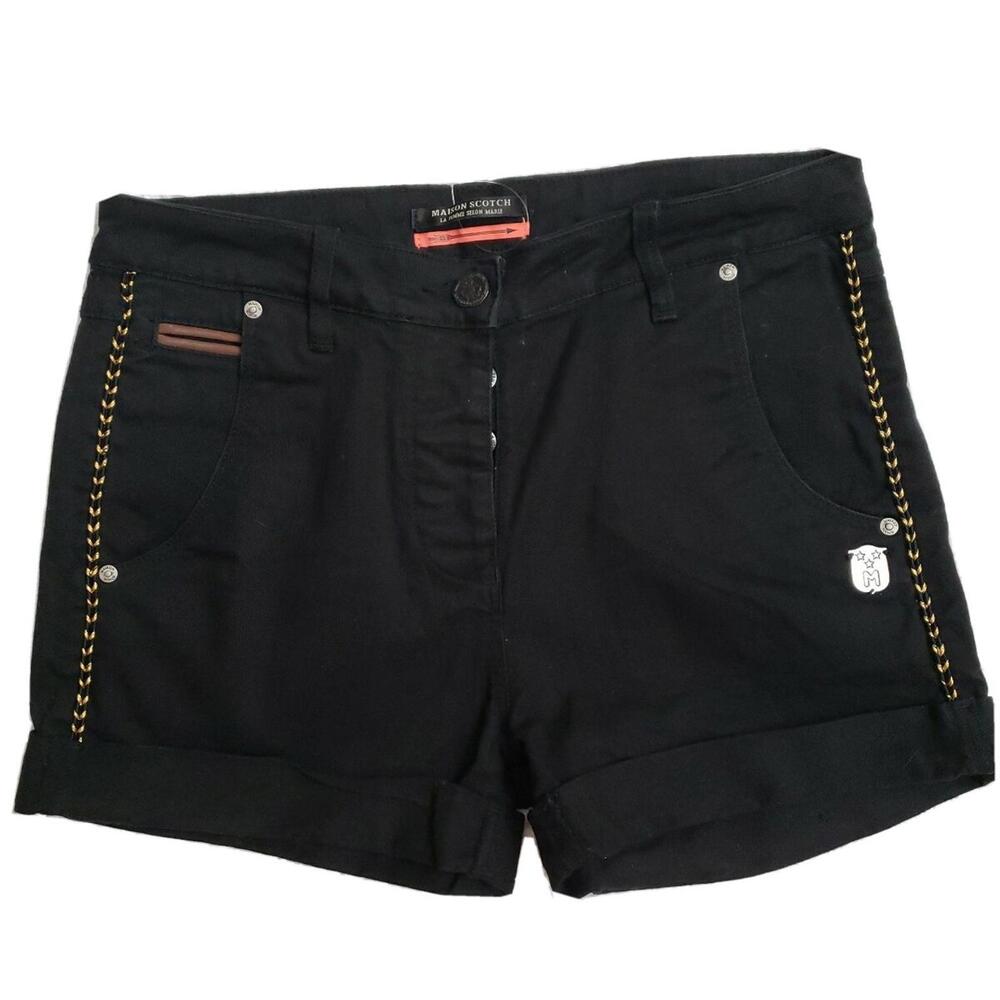 Maison Scotch Black Denim Cuffed Women's Shorts Size 30 in Waist